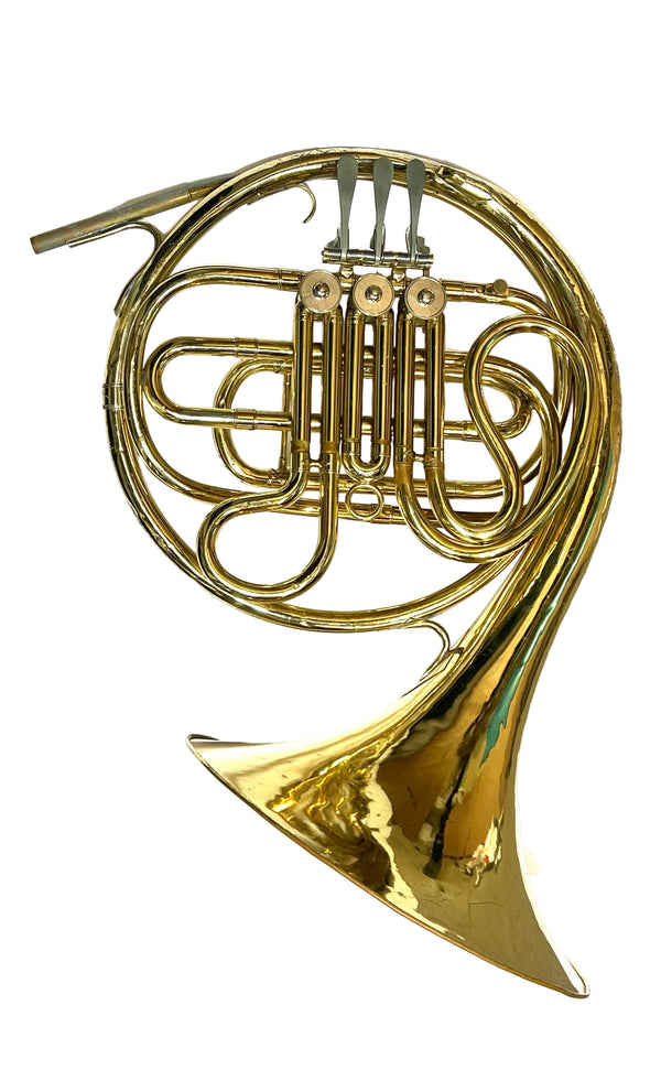 C.G. Conn Single French Horn F Brass Gold Lacquer USA Serviced w/ Case