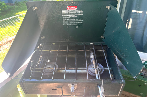 Vintage Coleman 425F 2-Burner Camp Stove – Propane Conversion – Tested – 1988 – Made in USA
