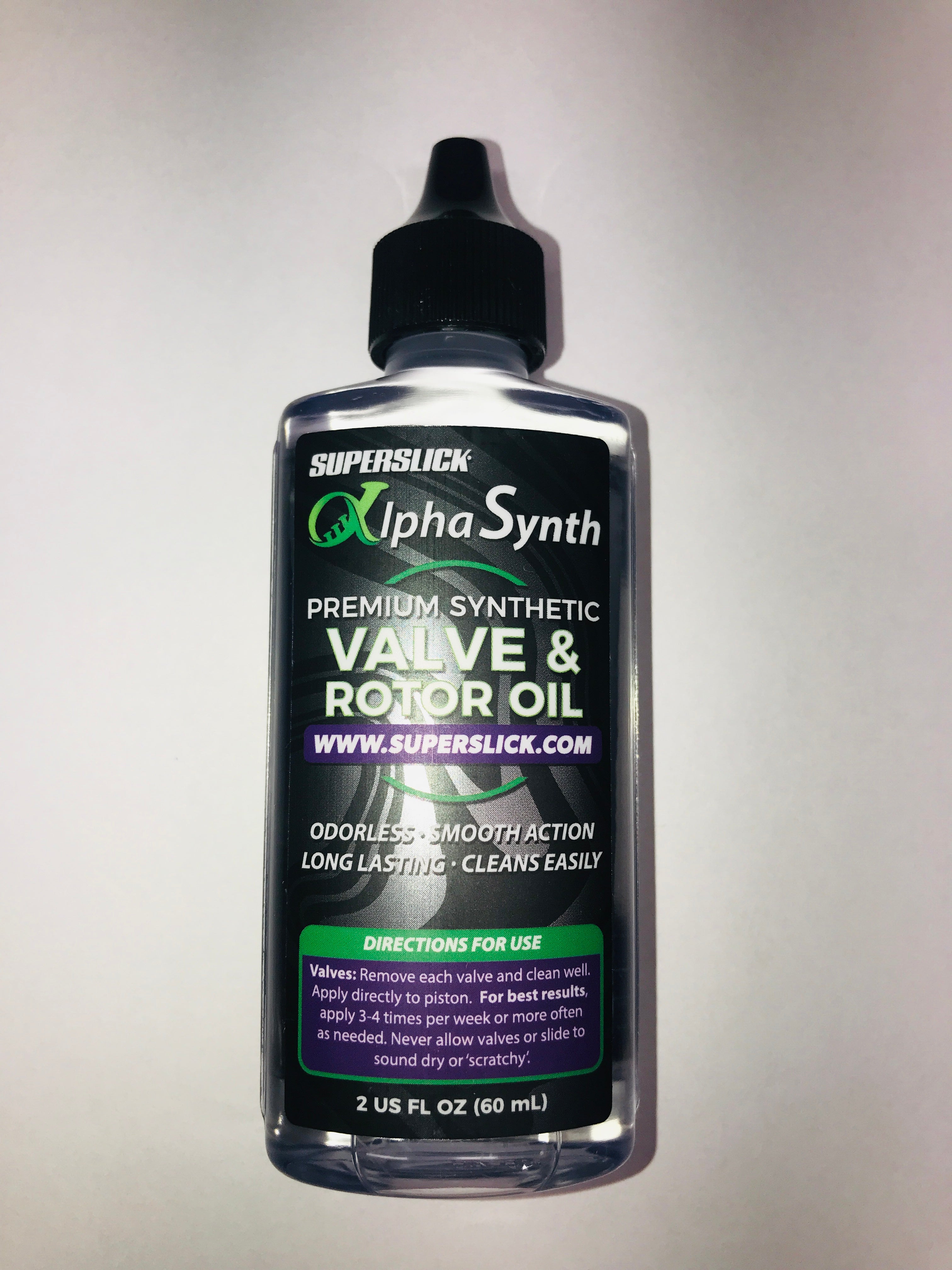 Superslick Alpha Synth Premium Synthetic Valve and Rotor Oil 2 oz 60mL Light Viscosity